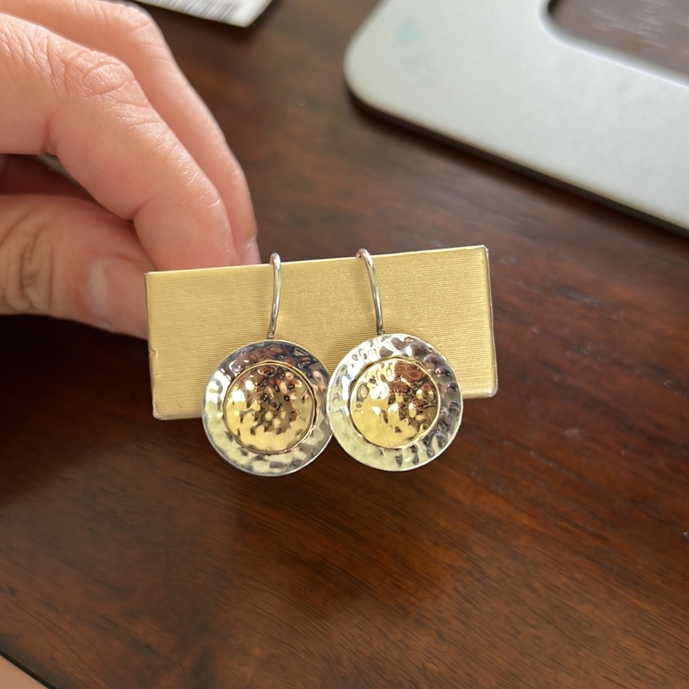 SILPADA Sterling Silver 14k Gold Hammered Round Disc Earrings W1367